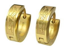 Herren Ohrringe Titan St&auml;bchen Edelstahl klapp-Creolen Drachen gold M&auml;nner