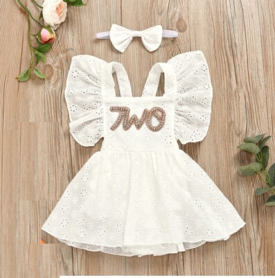 Girl Birthday Dress Smash Cake Outfit Second Birthday Clothes Romper Bow |  eBay