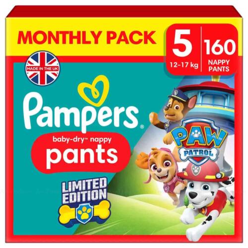 Pampers Paw Patrol Baby Dry Size 5 Diaper Pants 12-17kg Monthly Pack 160 Nappies - Picture 1 of 8