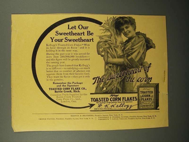 1908 Kellogg's Corn Flakes Cereal Ad - Sweetheart | eBay
