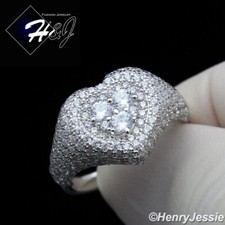 WOMEN 925 STERLING SILVER BLING CUBIC ZIRCONIA HEART SHAPE ENGAGEMENT RING SR170