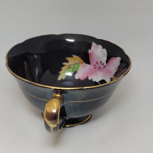 Chugai China Black with Pink and Blue Peonies Tea Cup and Saucer, Japan - Picture 7 of 10