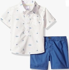 Boys Bus Palm Tree Short Set Outfit 2 pc Set Baby Shirt Collar Polo Style Shirt