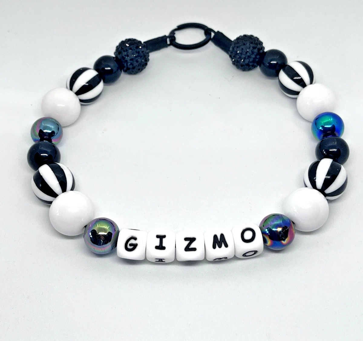 BLACK & WHITE HOLO' Personalised Beaded Bespoke Dog Pet Collar Various Sizes