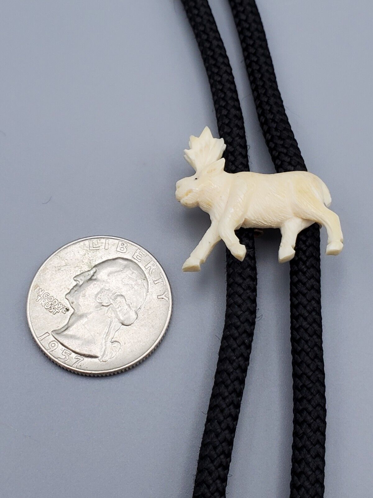 Vintage Bolo Tie Moose Elk Reindeer Pendant Neckl… - image 2