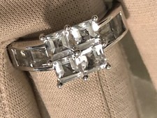 WHITE TOPAZ GEMSTONE STERLING SILVER SQUARE CUT RING, SIZE 7, 9 M3006-22 