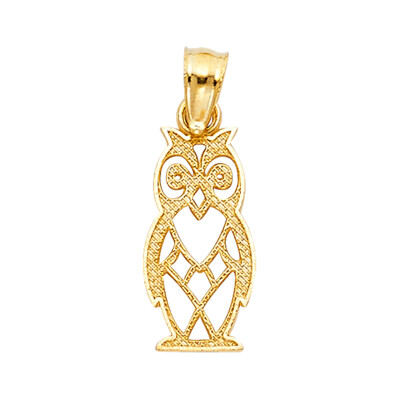GOLD -14K Gelbgold Glückssymbol Eule Anhänger Charm für Kette oder Halskette