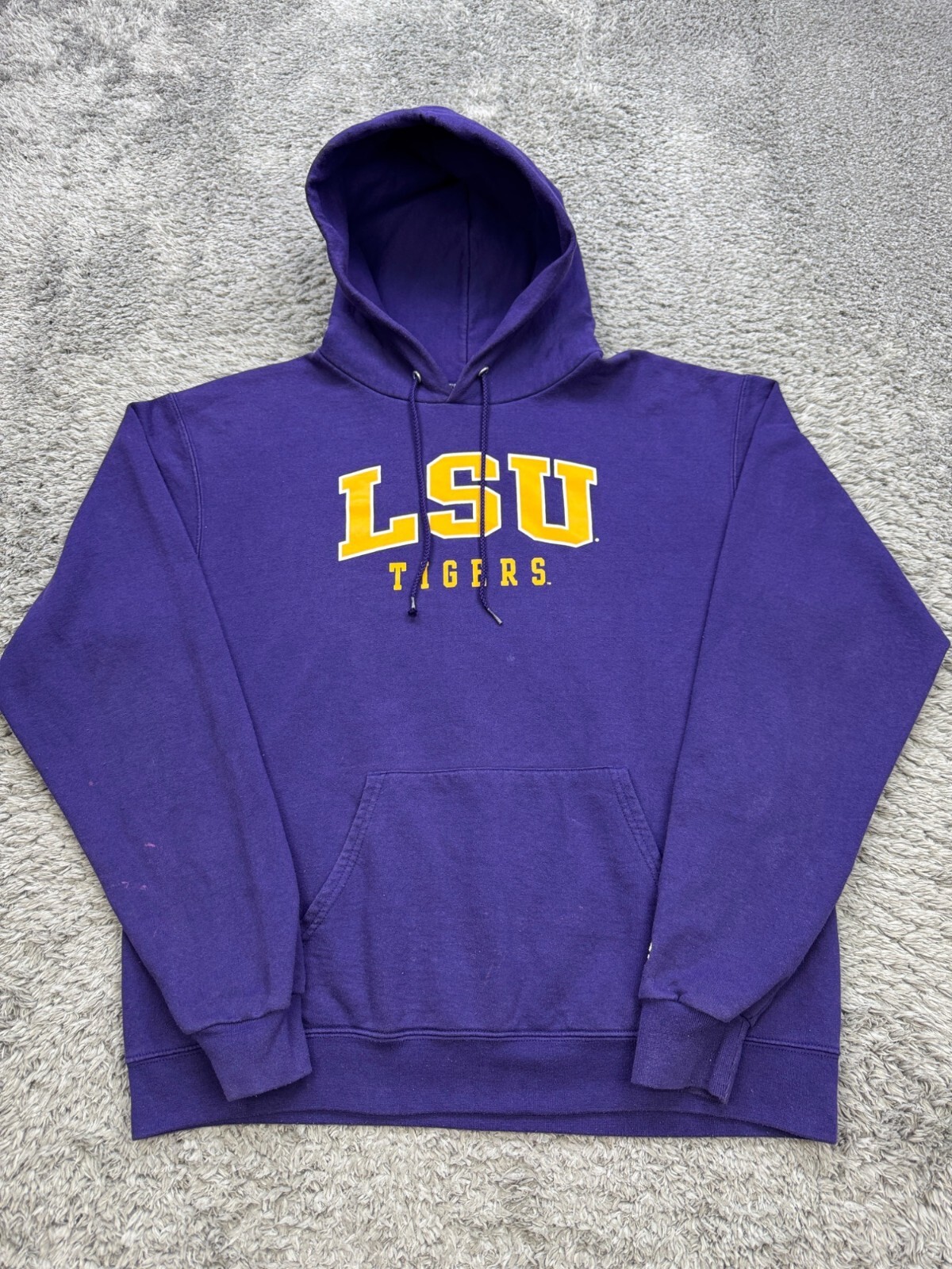 LSU Tigers Sweatshirt Men Large Purple Fleece Champion Pullover Hoodie NCAA