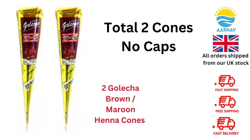 2 x Golecha Brown Henna Maroon Mehndi Tattoo Cones Natural Paste Indian Cones