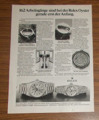 Seltene Werbung vintage ROLEX DAY-DATE LADY-DATEJUST Uhren 162 Arbeitsgänge 1977