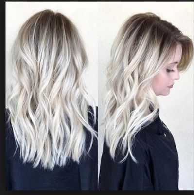 Stock Lace Front Brazilian Blonde Dark Roots Wavy Human Hair Wig