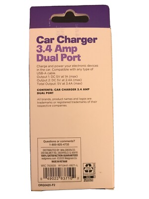 Infinitive Car Charger USB 3.4 Amp Dual Port~NIB Sealed