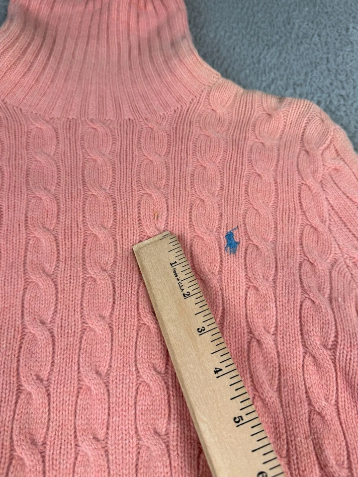 Suéter De Colección Ralph Lauren Para Mujer M Rosa Cachemira Lana Recortado Poni Cuello Alto Foto 4 de 4