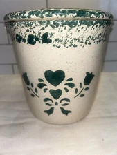 2 Piece Dip Chiller Crock Set Spongeware Pottery Green Hearts & Flower Farmhouse