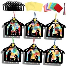 32 Pcs Christmas Nativity Craft DIY Stained Glass Sun Catcher - Christmas B