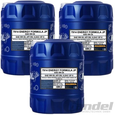 3x20L 5W30 MANNOL ENERGY FORMULA JP MOTORÖL passend für API SN GM DEXOS 1
