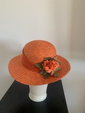 Orange Straw Summer Church Hat With Orange Flower No Brand