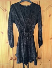 Quiz Ladies Size 8 Black Frill Hem Long Sleeve Mini Dress