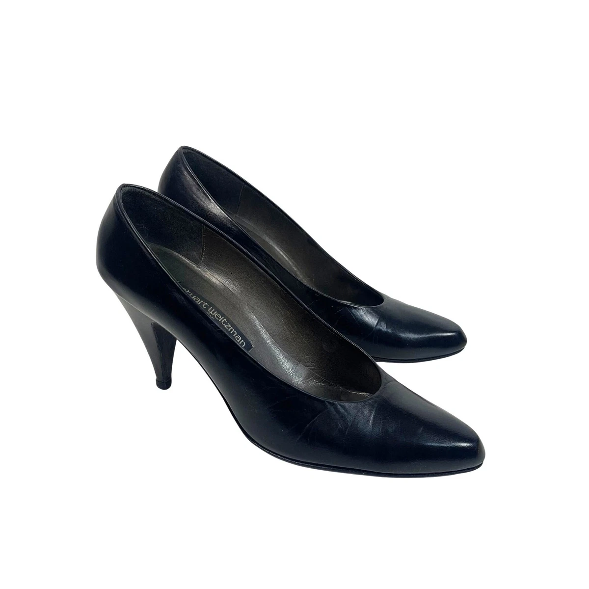 Escarpins Stuart Weitzman Satin Noir Brodés - Taille 40 (US 9) - Talons Hauts - Vintage - Occasion Excellent État