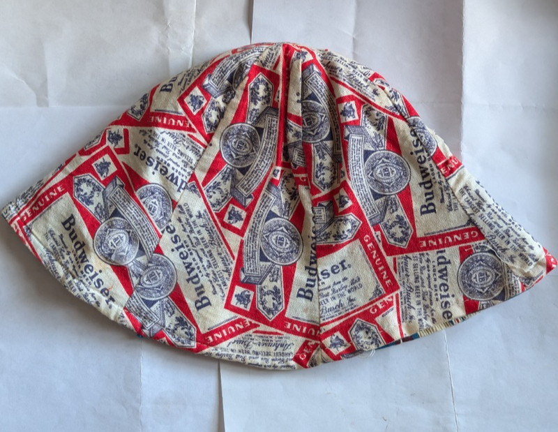 vintage reversible Budweiser bucket hat homemade?? stains