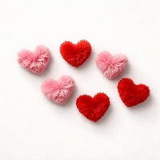 Handmade Yarn Pom Pom Hearts Valentine s Day Pink Red 2-3 Pack of 12 Craft