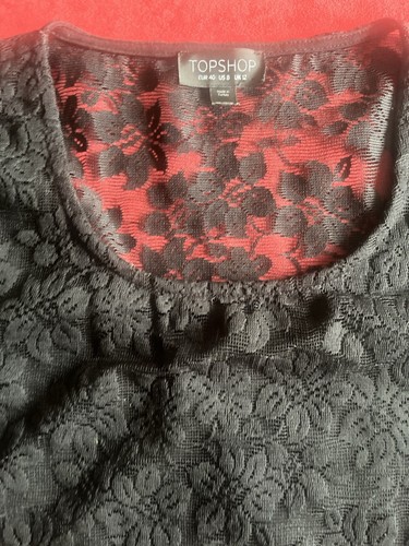 2 lace tops Size 10-12 black Topshop Cropped Sheer Back M&S Burgundy Vest Stretc - Picture 3 of 19