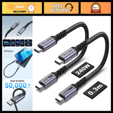 1FT USB 4 Cable 2-Pack, 240W USB-C to USB-C, 40Gbps Data Transfer, 8K/4K Video O