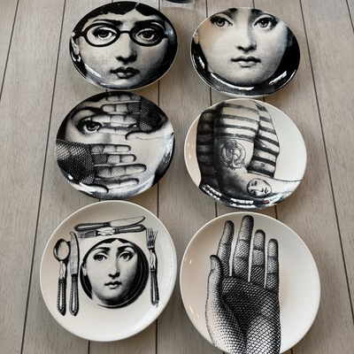 #ad Fornasetti Dupe Wall Decor Plate Ceramic 10quot; Black White Art Deco Pop Art $23.99