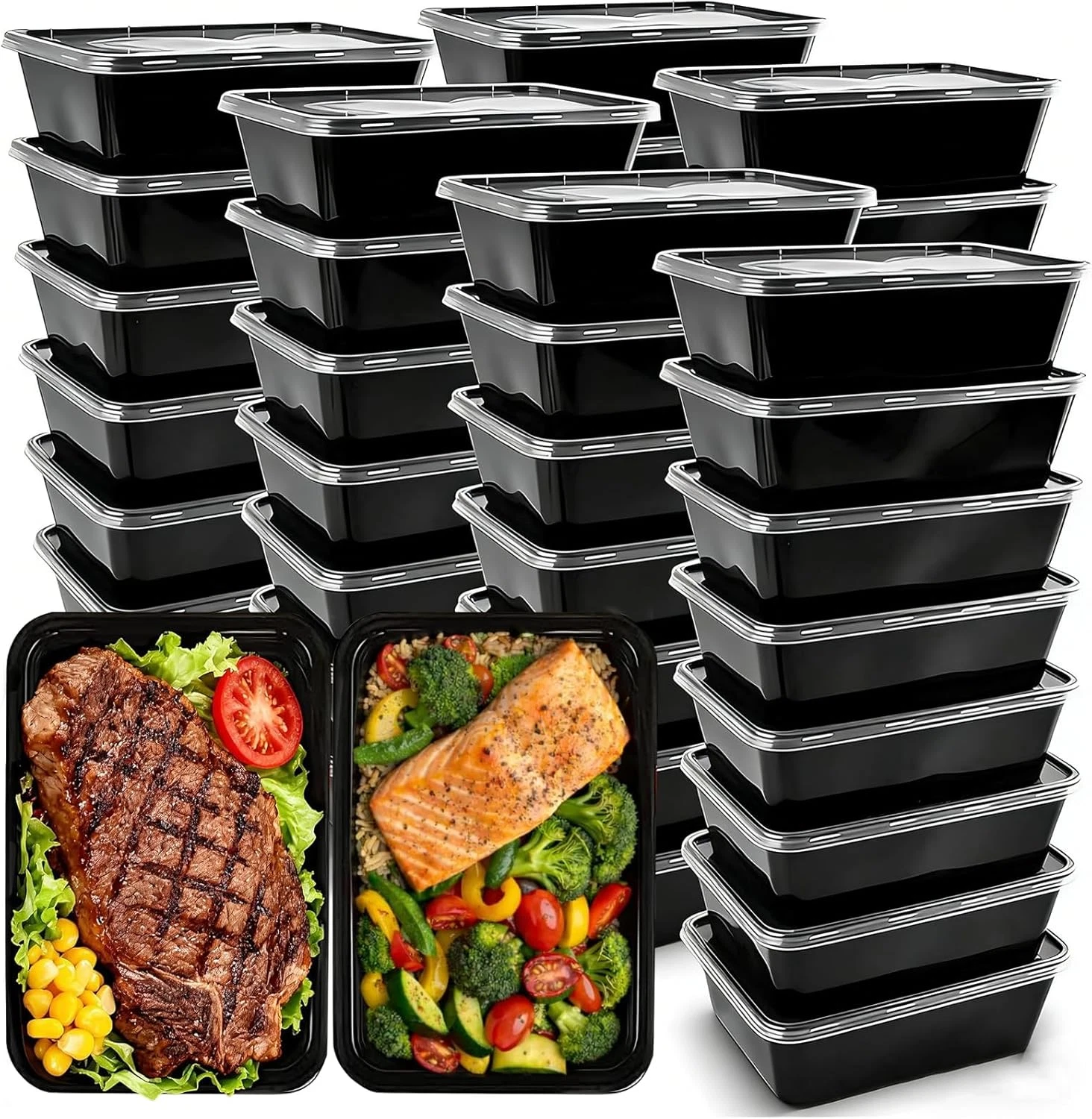 50-Pack Meal Prep Containers, 26 OZ Microwavable Reusable Food Containers with L