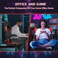 Ergonomic Office Gaming Chair Height Adj Flip Armrest Lumbar Support Black Red 4