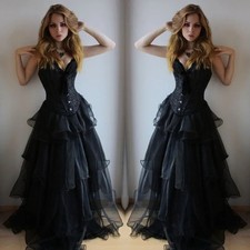 Black Gothic Wedding Dress Corset Sweetheart Neck Sleeveless A-Line Bridal Gowns