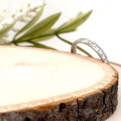 3mm Silver Titanium Ring For Christmas Sparkling CZ Inlay Hypoallergenic Band