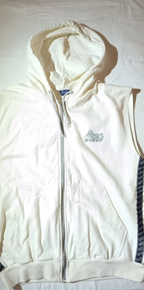 ASICS felpa smanicata hoodie zip bianca tape logo vintage 90s unisex - Imagen 2 de 4
