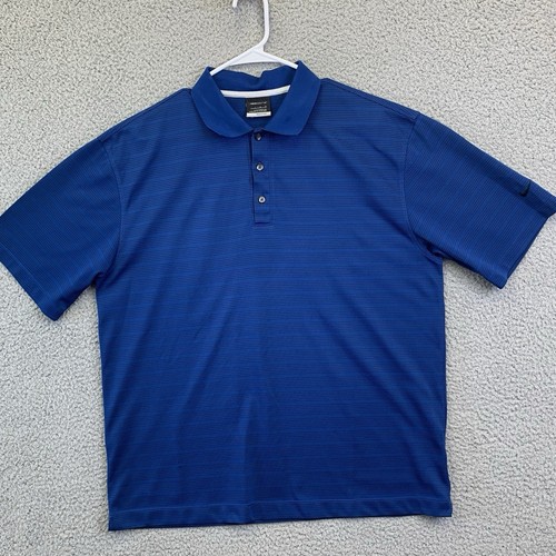 NIKE GOLF Polo Shirt Men Large Blue Striped Short Sleeve DRI-FIT Embroidered - Picture 1 of 10