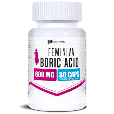 HealthFare Feminiva Boric Aci Vaginal Suppositories 30 Count 600mg Pure USA Made