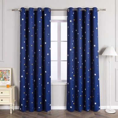 Vorhänge Blickdicht mit Ösen Gardine Stores Verdunklung Stern Vorhang Voile Blau