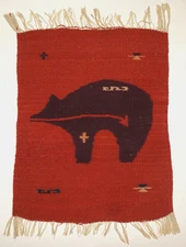 Vintage ARTISAN CRAFTED Woven 100% Wool SPRIT BEAR Mini Rug / Wall Mat 16" x 20"