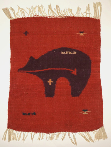 Vintage ARTISAN CRAFTED Woven 100% Wool SPRIT BEAR Mini Rug / Wall Mat 16" x 20"