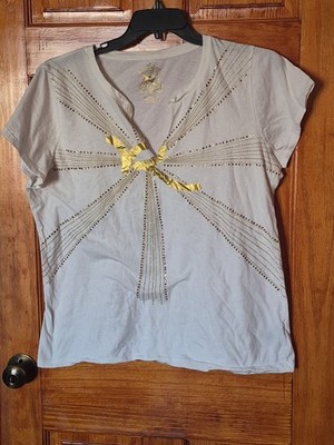 Roca Wear Women s White Cotton Gold Graphic Tee Logo Size 2X Embellished 