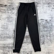 Adidas Boys Black White 3 Stripe Fleece Joggers Sweatpants Size Large 14/16