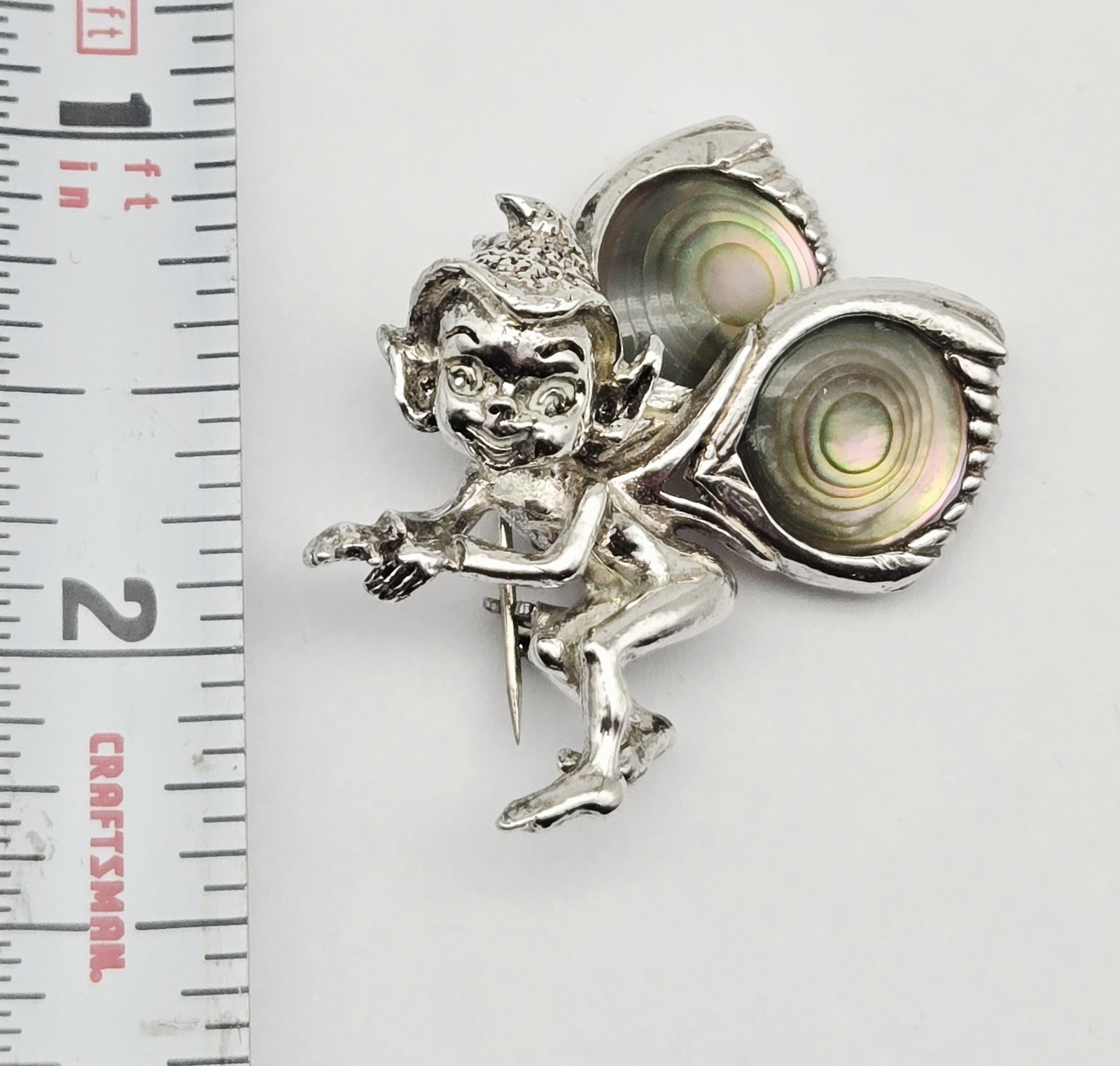 VTG Sterling Silver Pixie Elf Brooch Abalone Shel… - image 2