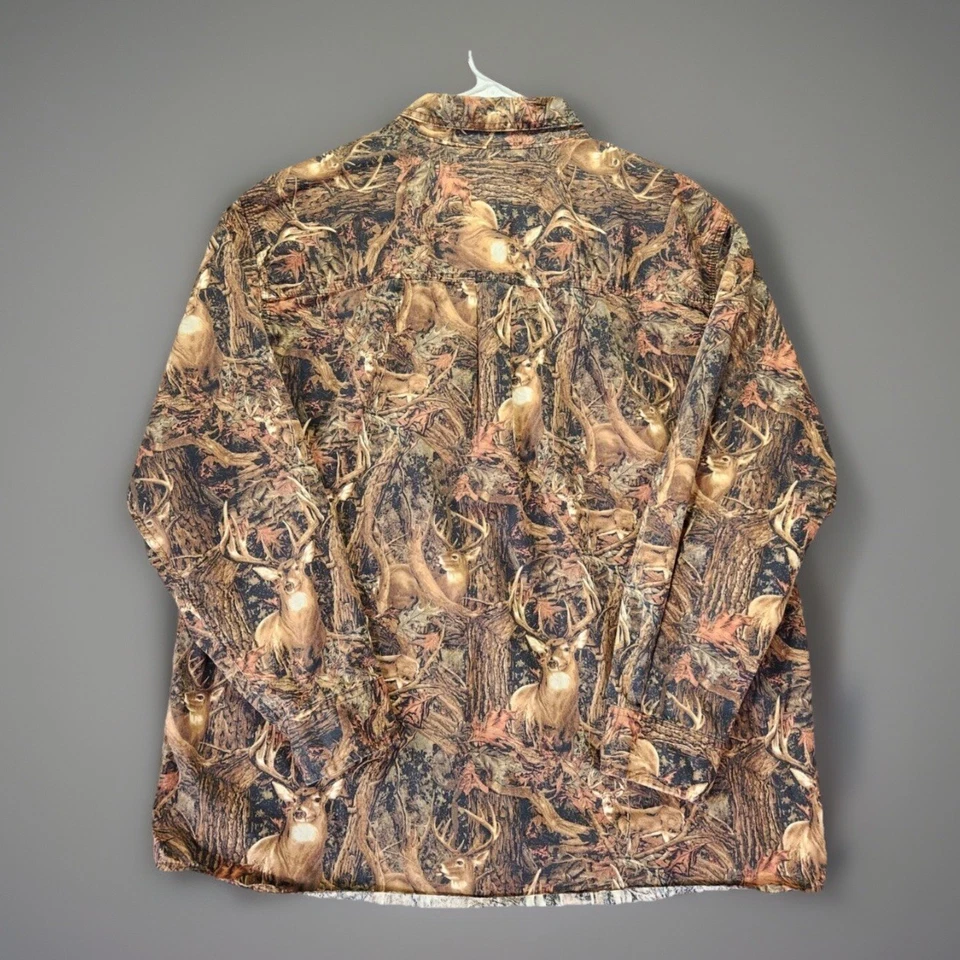 Legacy Falls Deer Hunting Scene Button Up Shirt XL Camo Forest Outdoors Cotton - Image 2 of 4