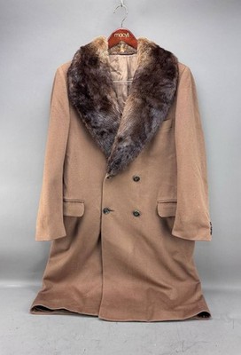 Vintage Harry Rosen Brown Double-Breasted Coat With Fur Collar Size 42