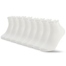8 Pairs Women's Frilly Socks Ruffle Lettuce Edge Comfort Breathable Ankle