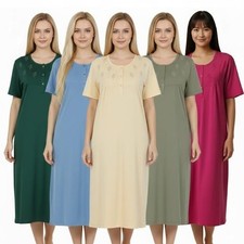 Ladies Nightdress Nightie Womens Cotton Blend Short Sleeve Button UK S-2XL