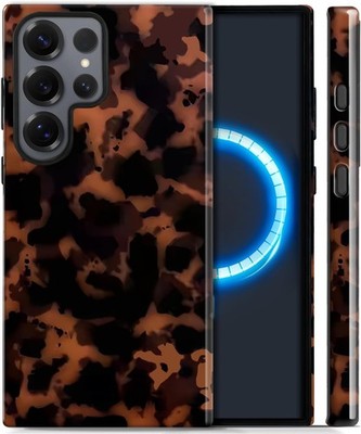 Amber Brown Leopard Print Case for Samsung Galaxy S22 Ultra, Dual Layer TPU PC B