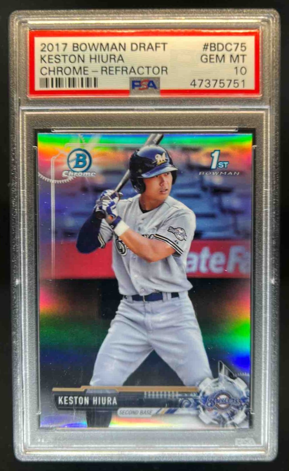 2017 Bowman Draft Keston Hiura Chrome Refractor #BDC-75 Brewers PSA 10