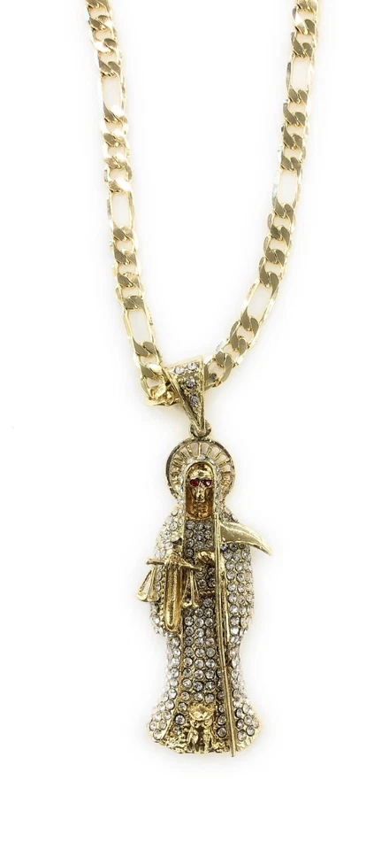 Collar Santa Muerte Piedra Color Blanco Chapado en Oro Con Cadena Foto 3 de 4