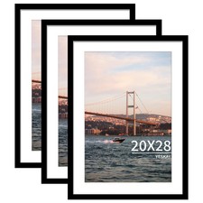 20x28 Picture Frame Black Set of 3, Display Pictures 16x24 with Mat or 20 x 2...