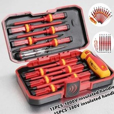 15pc Insulated Screwdriver Set 1000V VDE Magnetic Phillips Electrician Tool